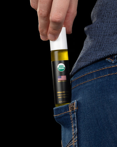 Face Essentials Daily Protect moisturizer has a slim design that easily fits into your pants pocket.